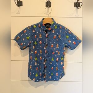 Next Pixel Christmas Short Sleeve Collared Button Down Shirt, 5 Years
